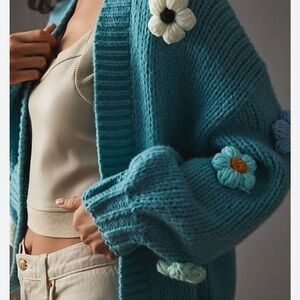 Mauve Teal Floral Knit Cardigan